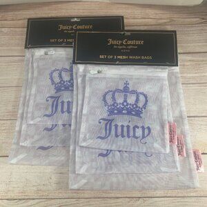 Lot of 2 Juicy Couture Set of 3 Mesh Wash Bags purple Checkered Laundry Bag NWT